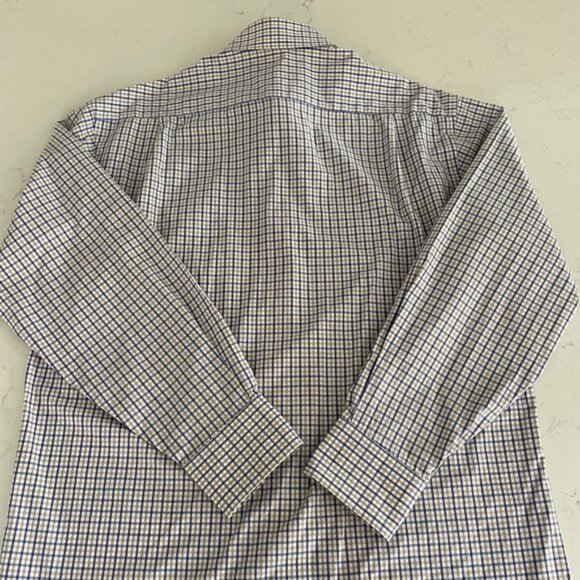 Tommy Hilfiger Ithaca LS Button Down Check Print Dress Shirt Blue Wht Tan Sz 15 - Picture 9 of 12